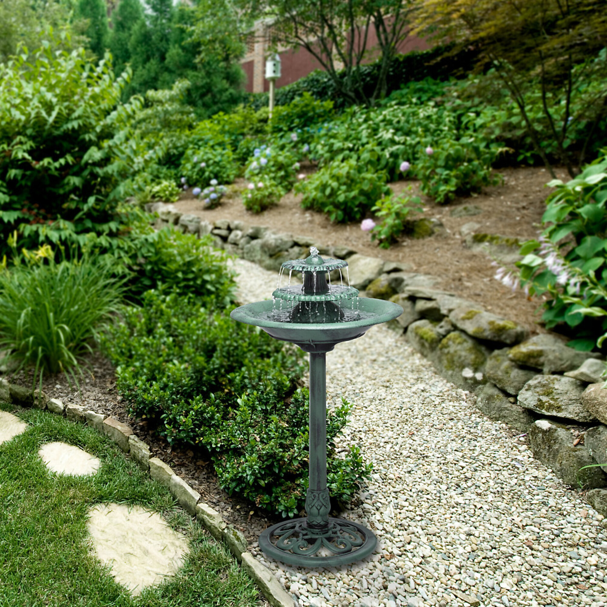 Alpine Corporation, 3-Tier Turquoise Pedestal Fountain, Volts 120 Power Cord Length 6 ft, Model# TEC106